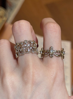 S925纯银中古镂空十字交叉戒指女