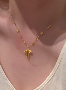 韩系金色蝴蝶结芒星高级感项链女