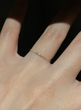 S925纯银极简风闪钻细戒指高级感