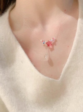 S925纯银多巴胺粉色五角星项链女