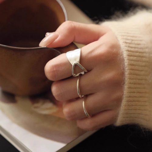 S925银磨砂哑光双层戒指女轻奢高级感个性食指戒小众设计开口尾戒 - 图1