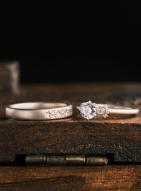 S925银莫桑钻雪花印章素圈戒指女