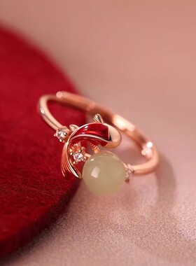 S925纯银新中式锦鲤开口食指戒