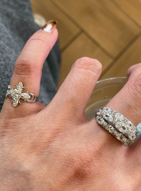 S925纯银中古十字架鸢尾花戒指女