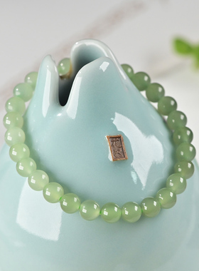 天然和田玉简约款圆珠手链女款