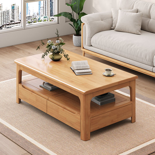 Rectangular living room double-layer tea table with drawers new Chinese style