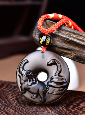 祥安灵阁鸿运相依吊坠黑曜石属牛2026年吉祥物男女生肖牛佩戴挂件