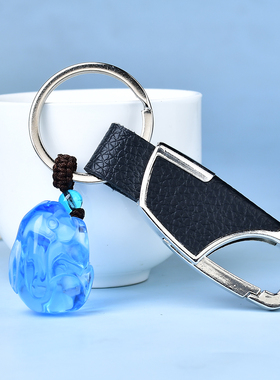 天然蓝水晶发财兔吊坠十二生肖立体兔蓝晶石蓝绒晶男女情侣吉祥物