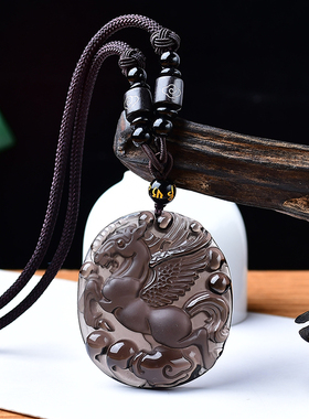 2026马年天然黑曜石马吊坠马牌项链黑色生肖马挂件钥匙扣马上有钱