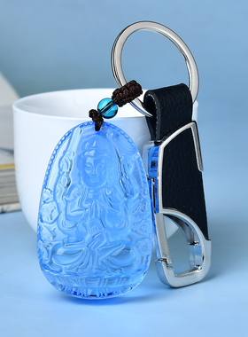 本命年蓝水晶吊坠本命佛千手观音项链女挂件正品男士属鼠人护身符