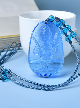 本命年蓝水晶吊坠本命佛虚空藏菩萨项链女挂件男士属牛虎人护身符