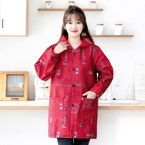 长袖加绒加厚围裙罩衣大人家用厨房防水防油做饭女新款工作服冬季 - 图3