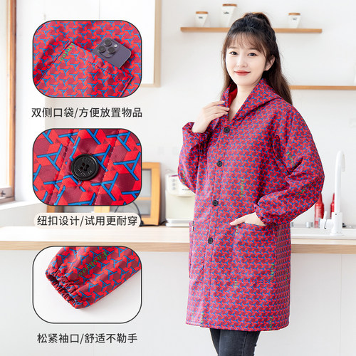 长袖加绒加厚围裙罩衣大人家用厨房防水防油做饭女新款工作服冬季 - 图2