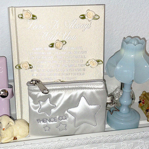 Thence韩国代购 星星皮质刺绣卡包钥匙扣零钱包唇膏包挂件杂物包 - 图1