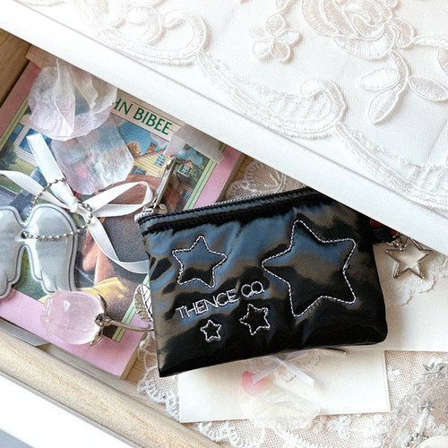 Thence韩国代购 星星皮质刺绣卡包钥匙扣零钱包唇膏包挂件杂物包 - 图0