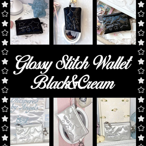 Thence韩国代购 星星皮质刺绣卡包钥匙扣零钱包唇膏包挂件杂物包 - 图3