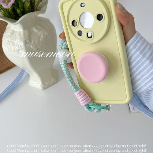 MUSEMOON 春日甜味奶油黄 多巴胺ins黄粉华提绳手机壳全包软壳支架适用为mate80pro+苹果16/小米17oppovivo软 - 图3