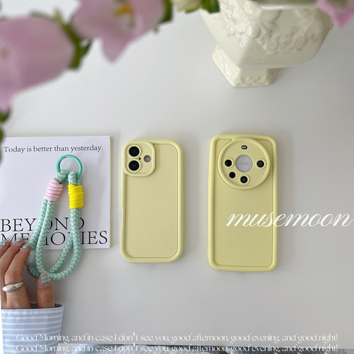 MUSEMOON 春日甜味奶油黄 多巴胺ins黄粉华提绳手机壳全包软壳支架适用为mate80pro+苹果16/小米17oppovivo软 - 图1