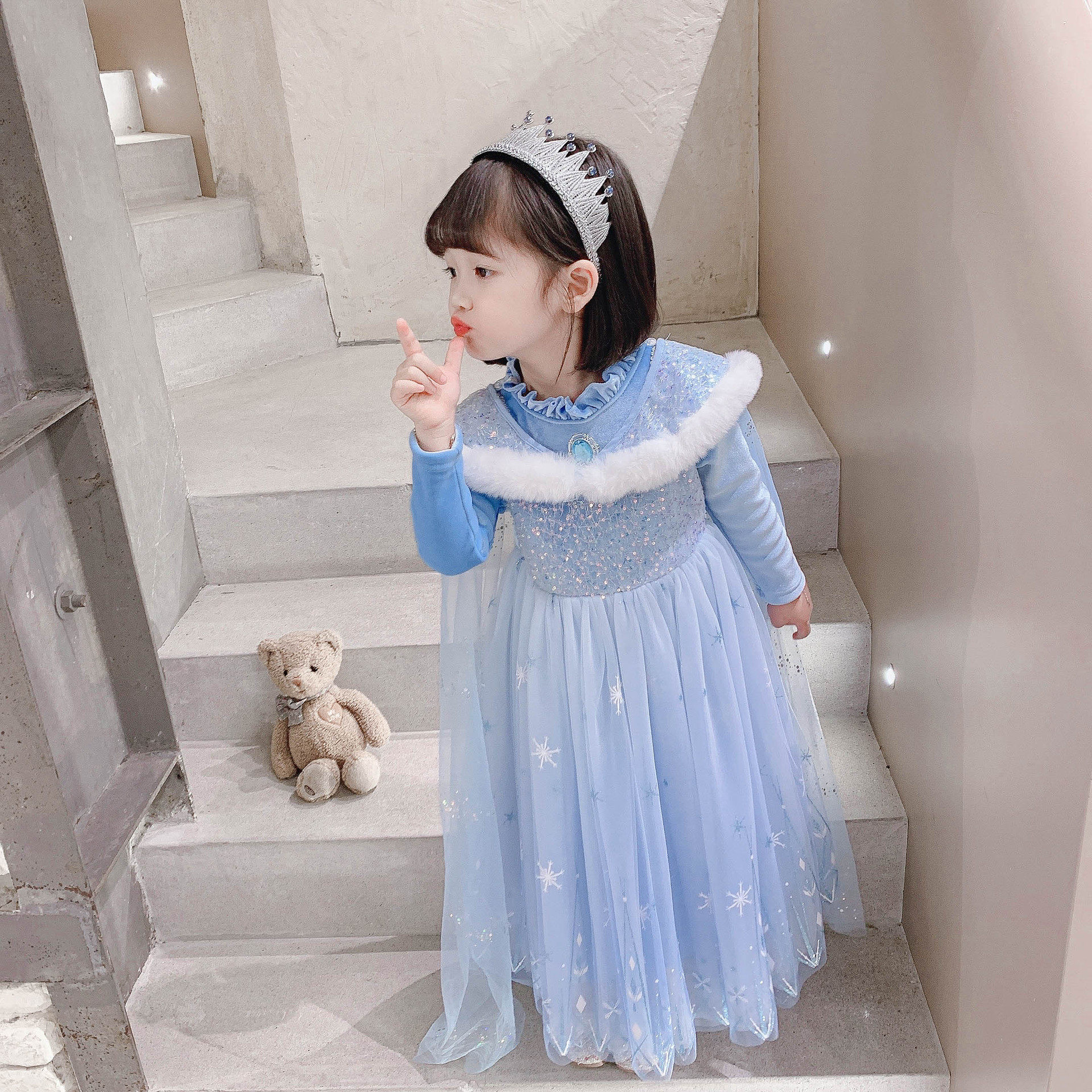 万圣节迪士尼女童爱莎公主裙秋冬冰雪奇缘加绒艾莎披风斗篷套装裙,淘宝优惠券,粉丝福利购,淘宝优惠卷