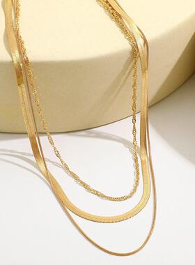 gold necklace Collarbone chain蛇骨链长版项链多层叠戴锁骨链女