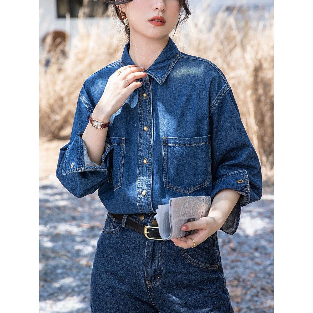 法国Rixo Rane 飒美有型⭐宽松内搭牛仔衬衫女秋冬不卷边长袖衬衣,淘宝优惠券,粉丝福利购,淘宝优惠卷