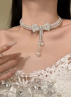 珍珠蝴蝶项链镂空珍珠项链气质轻奢小众高级感千金公主风锁骨链