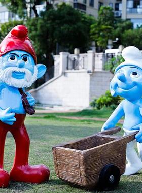 户外大型卡通蓝精灵玻璃钢雕塑商场幼儿园林景观庭院落地装饰摆件