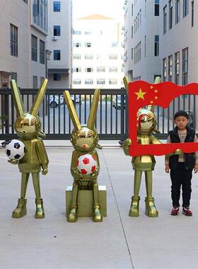 潮牌网红抽象太空兔摆件大型玻璃钢卡通兔子雕塑酒吧餐饮落地装饰