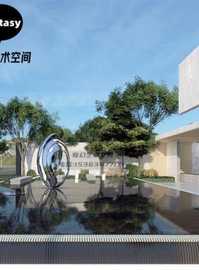 镜面不锈钢圆环雕塑定制发光月亮镂空景观售楼部金属水池装饰摆件