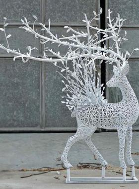 不锈钢大角鹿户外景观小品金属鹿雕塑酒店售楼部大堂迎宾大型摆件