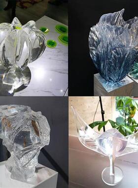 铂晶透明树脂雕塑创意家具摆件户外抽象人物仿水晶工艺艺术品定制