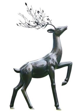 大型抽象仿铜色梅花鹿雕塑摆件会所售楼部玻璃钢室内景观装饰道具