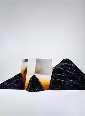 透明树脂玻璃钢结合雕塑假山石头艺术装饰品酒店大堂大型落地摆件