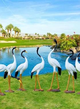 仿真仙鹤雕塑丹顶鹤摆件玻璃钢中式庭院花园假山水池园林景观装饰