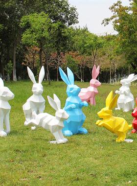 玻璃钢几何切面兔子雕塑户外园林景观小区地产公园动物装饰摆件大