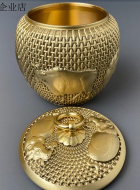 【高端品质】黄铜材质五牛茶叶罐 五牛密封罐储物罐旅行茶叶桶2