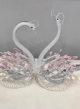 水晶天鹅玄关电视柜酒柜家居装饰品摆件双支