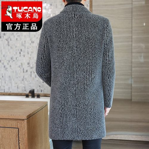 啄木鸟秋冬季加绒毛呢外套男中长款毛呢大衣男士风衣修身呢子外套 - 图2