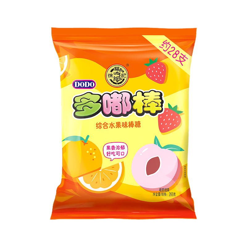 徐福记DODO综合水果味棒棒糖266g休闲零食儿童礼物女神节糖果年货