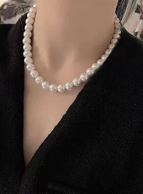 仿珍珠项链女款近圆珍珠项链送妈妈款婆婆送礼品