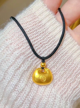 仿金小胖福黄金吊坠女款新款黑绳编织绳生日礼物送女友