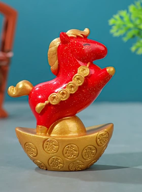 新中式招财马摆件生肖新年树脂工艺品家居装饰品桌面摆设工位摆件