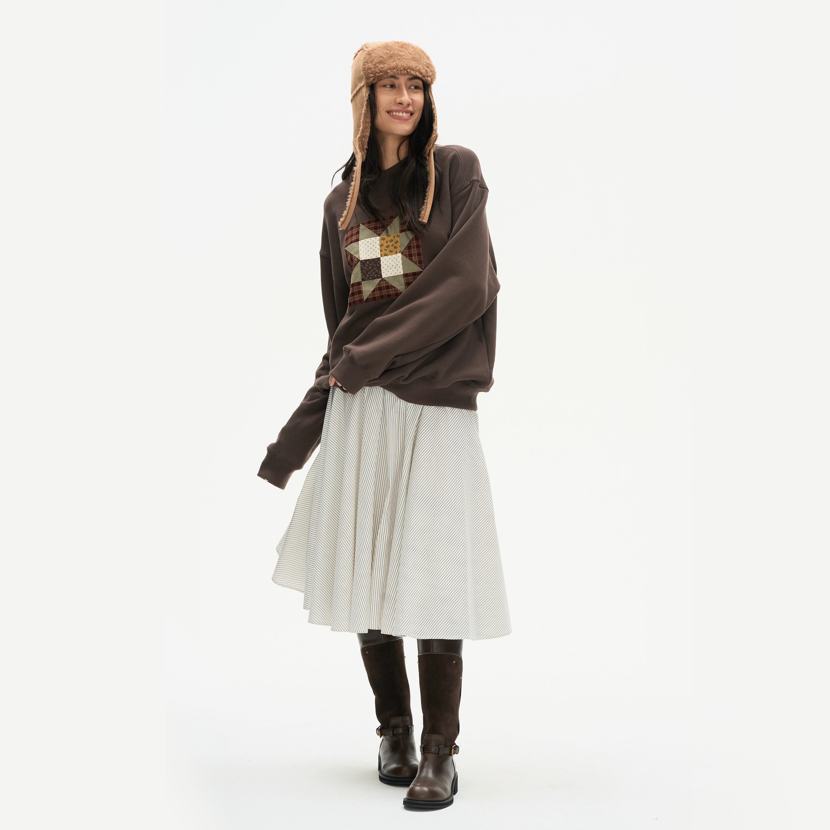 Septhouse 美式复古纯棉深棕色贴布卫衣女新款宽松百搭套头上衣 - 图2