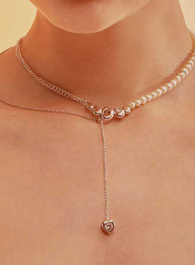 蜜桃陷阱爱心淡水珍珠抽拉式链条