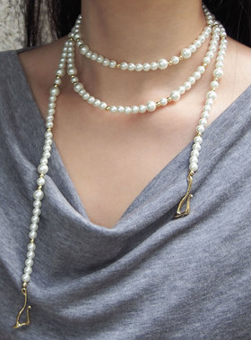多层珍珠长项链叠戴高级千金风