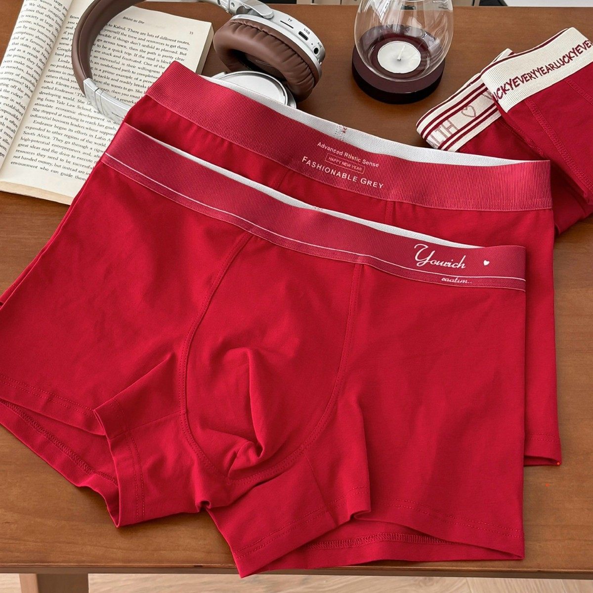 长安喜乐 幸运本命年红色平角内裤新年安克拉红男青年透气四角裤,淘宝优惠券,粉丝福利购,淘宝优惠卷