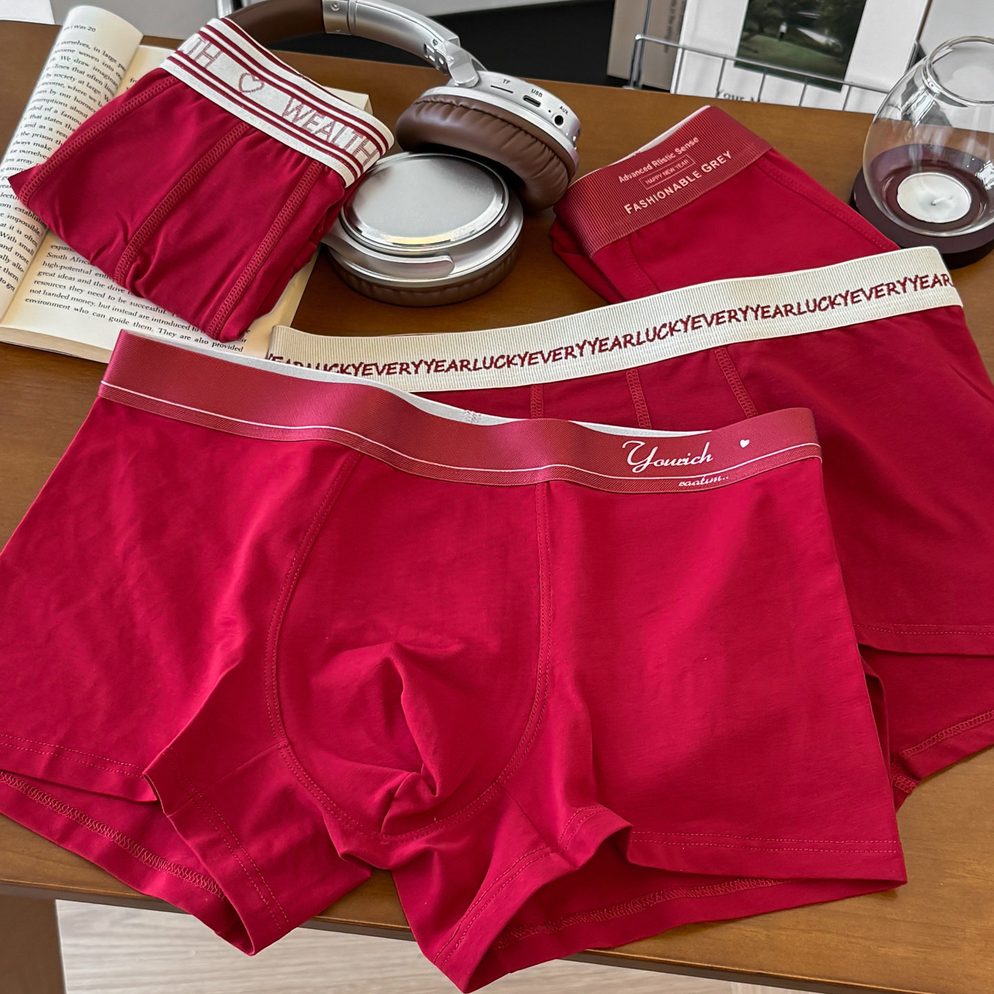 长安喜乐 幸运本命年红色平角内裤新年安克拉红男青年透气四角裤,淘宝优惠券,粉丝福利购,淘宝优惠卷