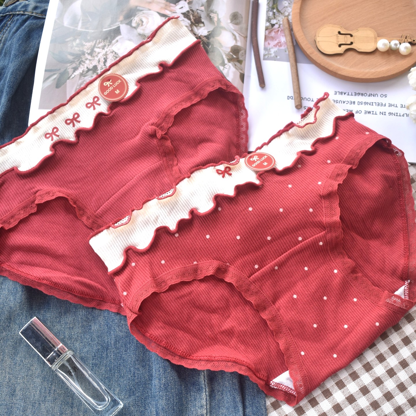 小确幸 蝴蝶结日系甜美本命年幸运红色纯棉内裤女生少女A类婴儿棉,淘宝优惠券,粉丝福利购,淘宝优惠卷