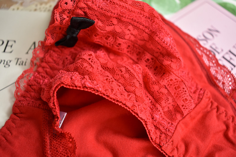 日系本命年内裤 女 纯棉性感蕾丝大红色幸运中低腰棉质面料三角裤,淘宝优惠券,粉丝福利购,淘宝优惠卷