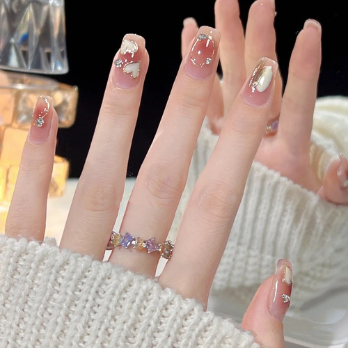 纯手工美甲 爱心山茶花纯欲腮红成品穿戴甲指甲贴片 人鱼贝壳 - 图0